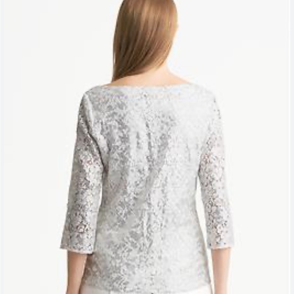 Banana Republic White Lace Silver Matte Sequins 3/4 Sleeve Blouse - Picture 2 of 14